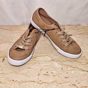 G By Guess Women Beige Tan Lace-up Perforated Faux Leather Sneakers Shoes